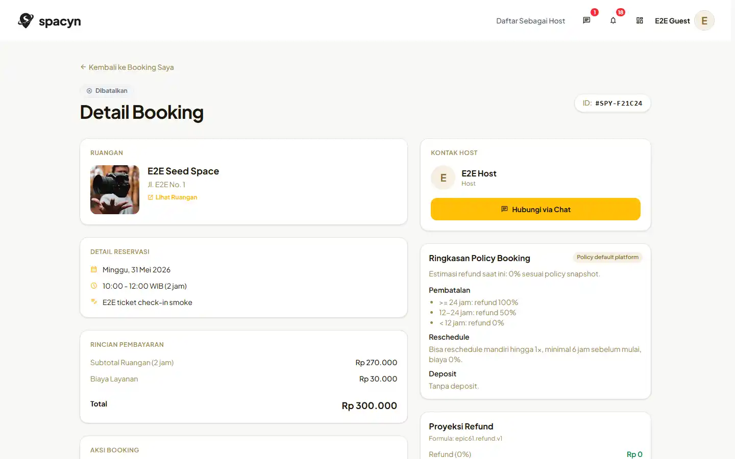 Detail booking customer pada desktop