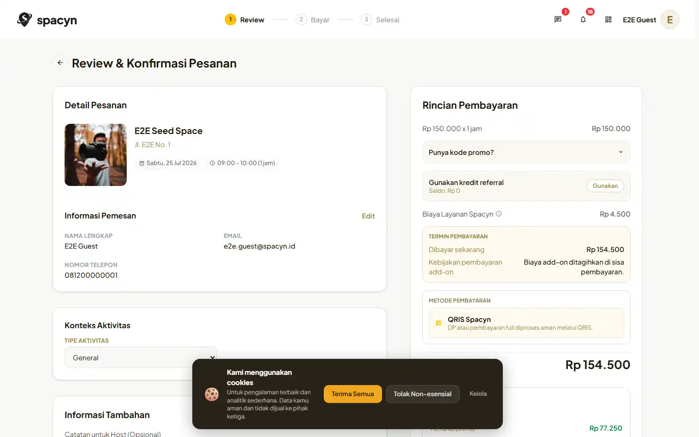 Ringkasan checkout customer pada desktop