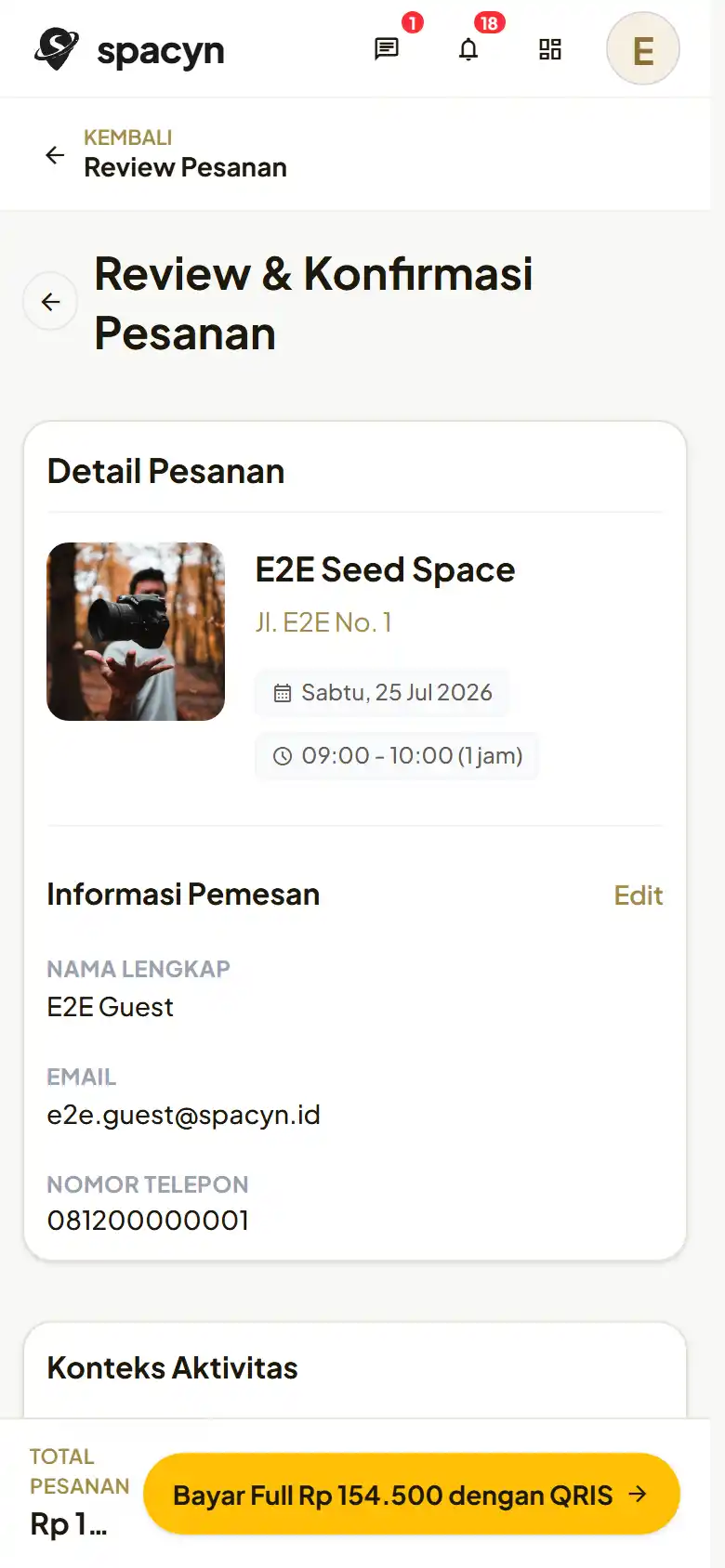 Ringkasan checkout customer pada ponsel