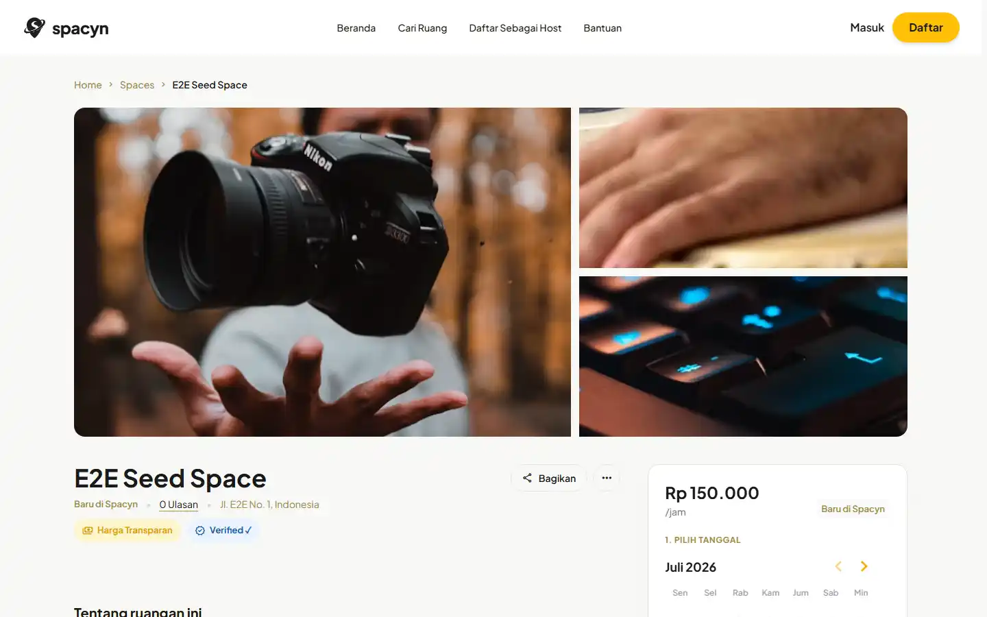 Halaman detail ruang Spacyn pada desktop