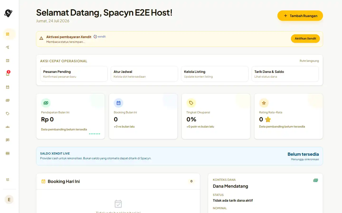 Dashboard host Spacyn pada desktop