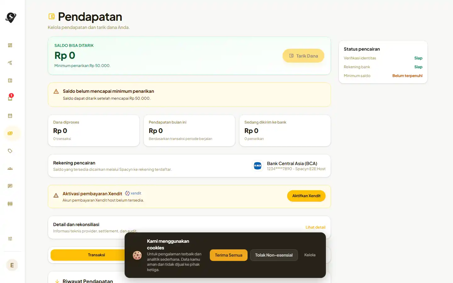 Ringkasan pendapatan host pada desktop