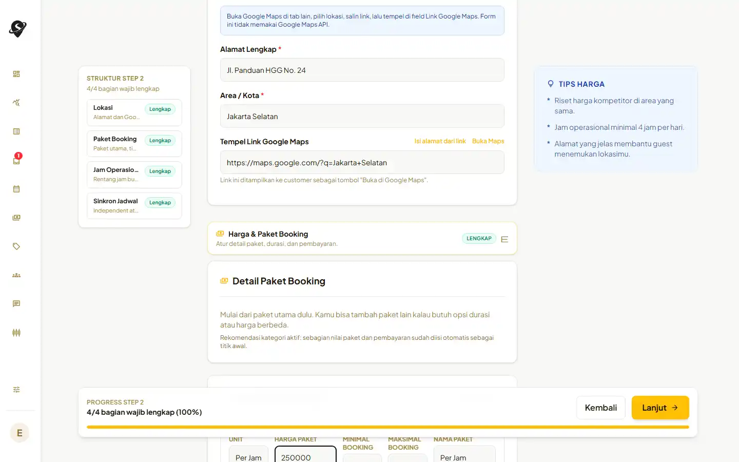 Langkah kedua pembuatan listing host