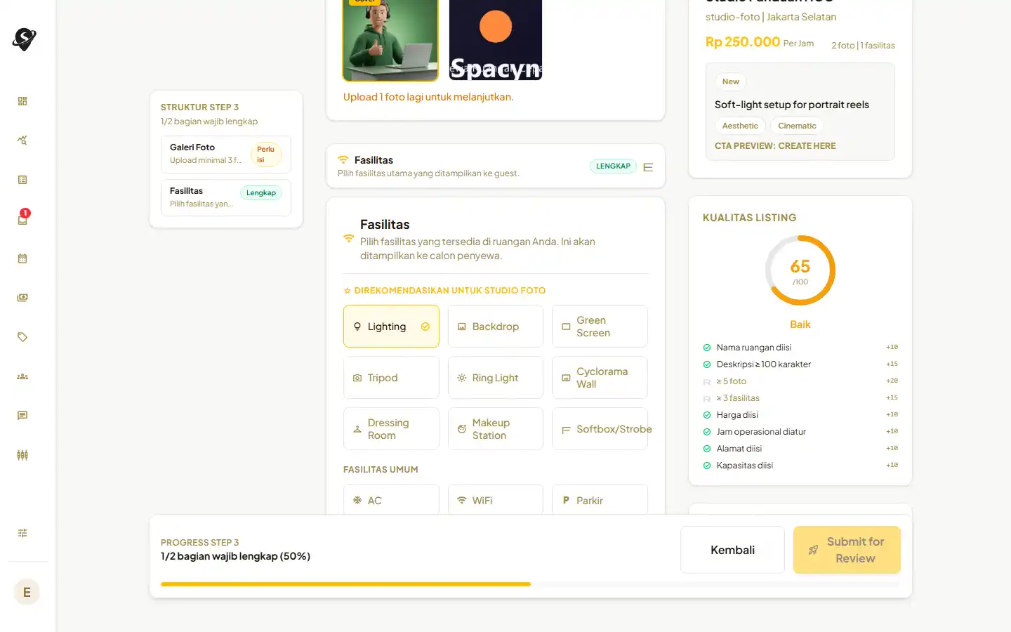 Langkah ketiga pembuatan listing host
