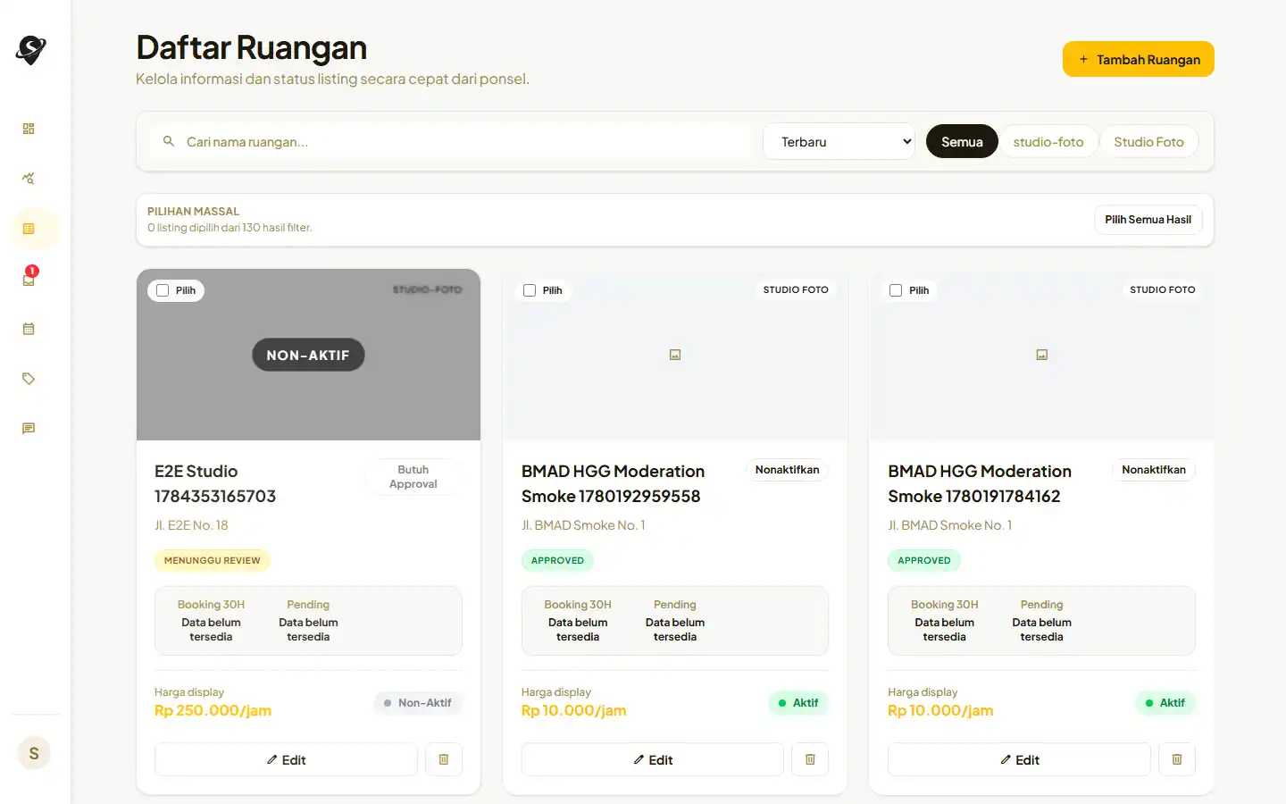 Daftar listing dari akun manager sintetis