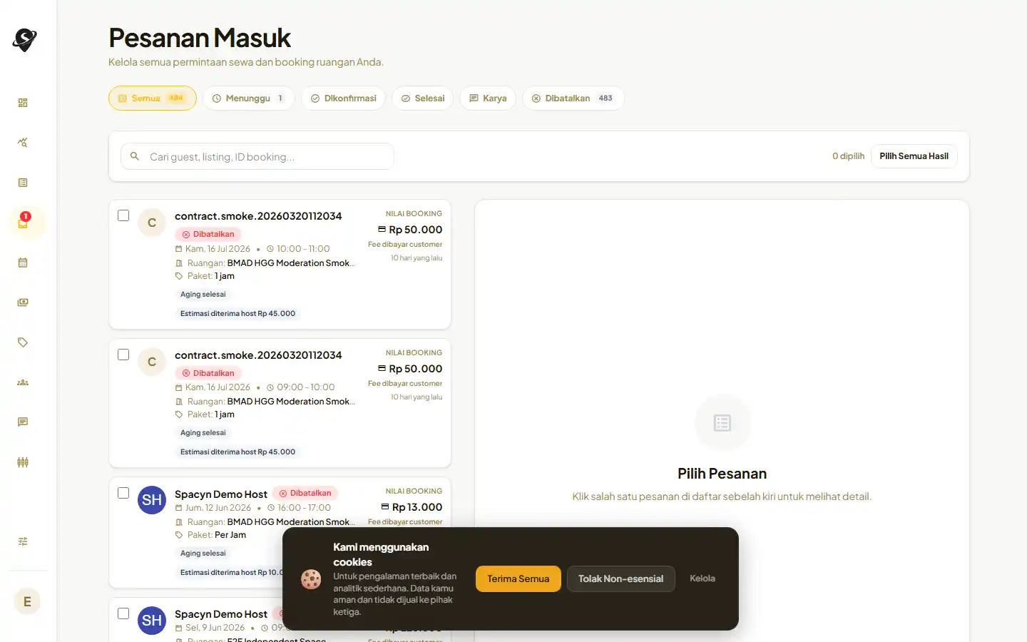 Antrean pesanan host pada desktop