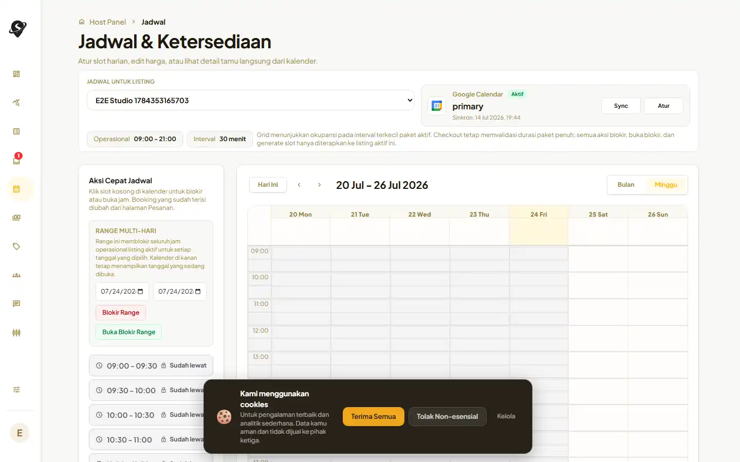 Kalender dan ketersediaan host pada desktop