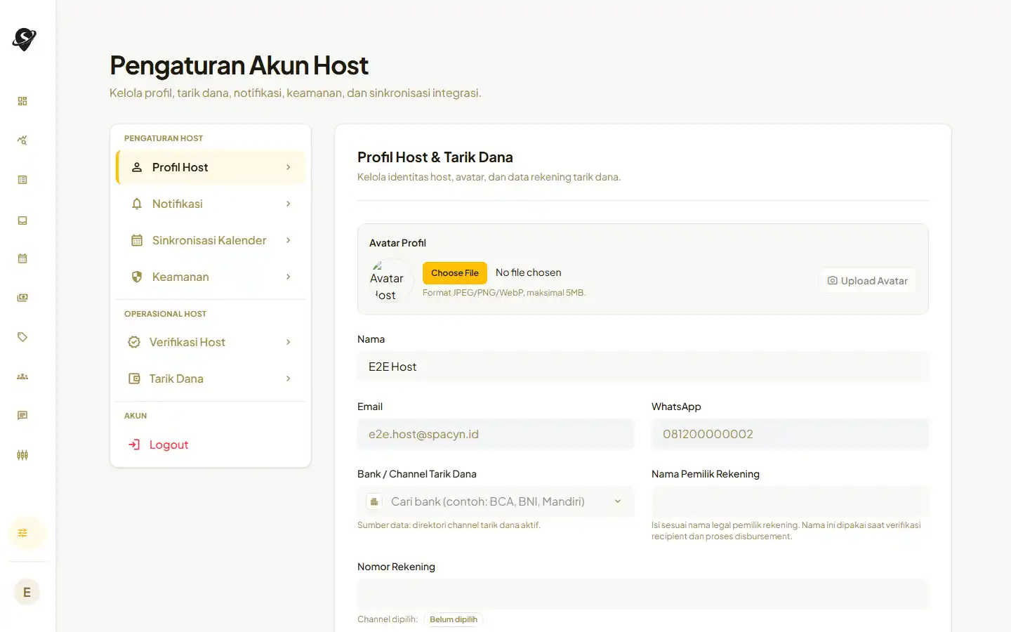 Pengaturan akun host pada desktop