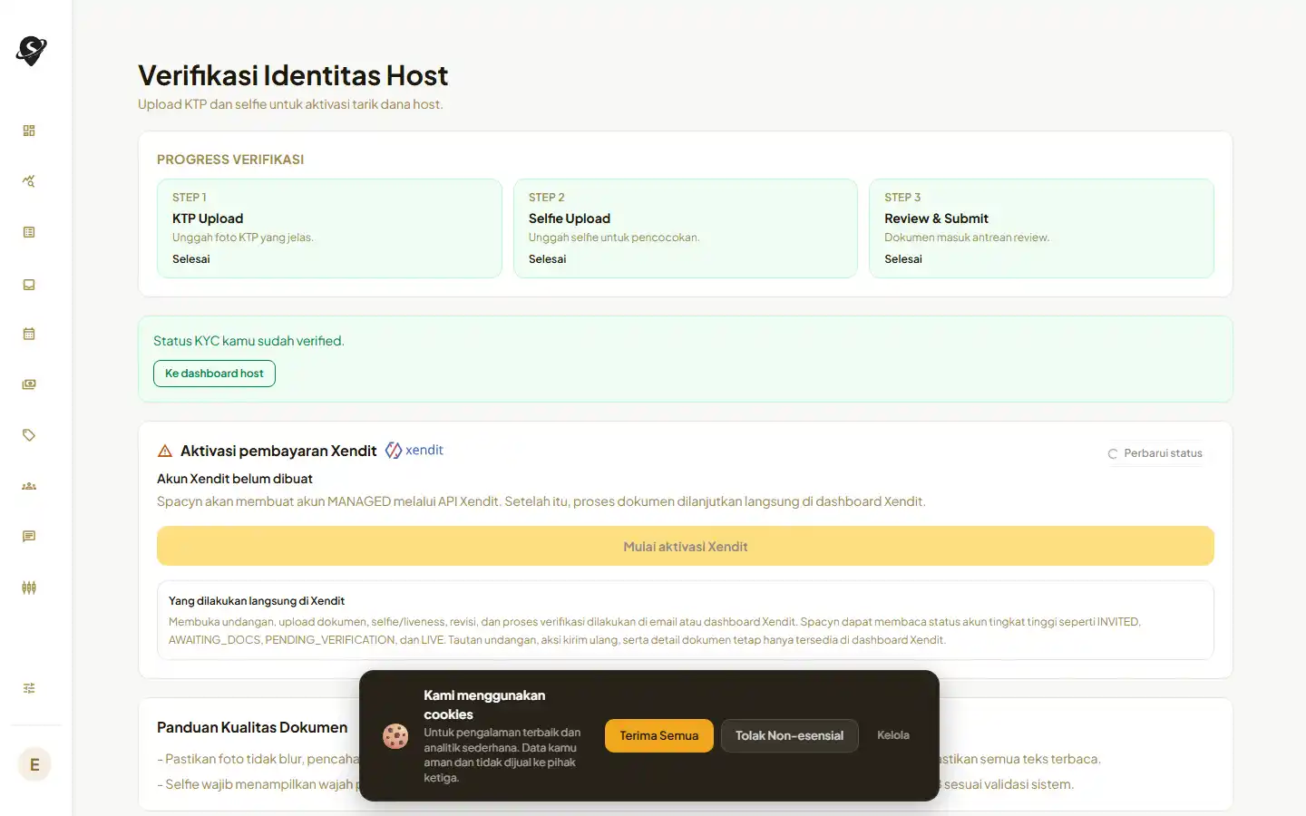 Halaman verifikasi host pada desktop